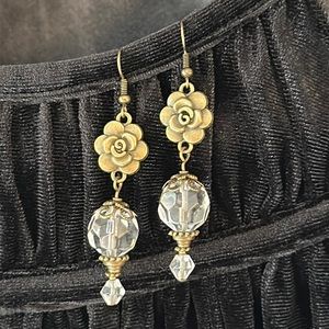 Bohemian Boho Victorian 1928 Style Clear Glass Double Drop Earrings New